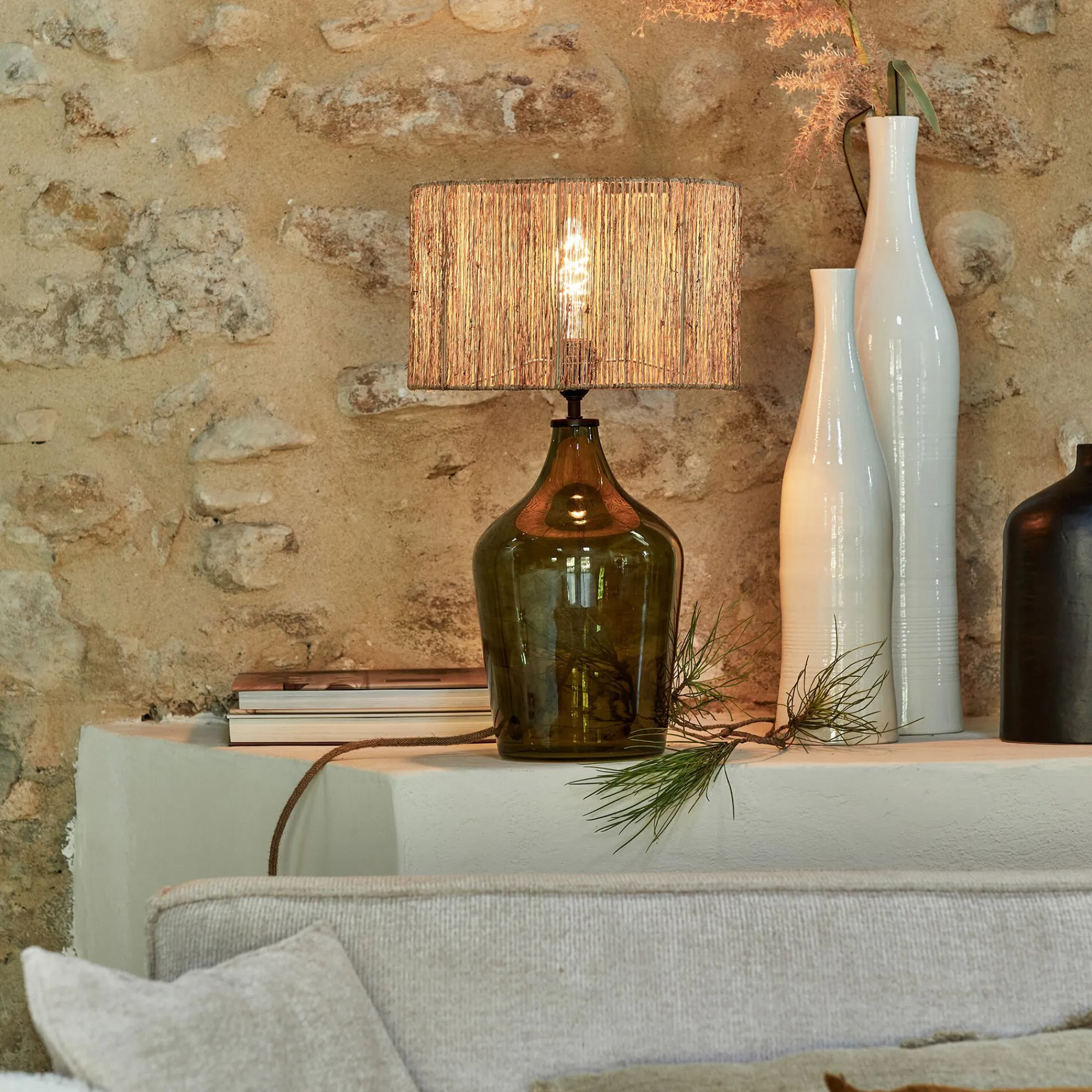 alinea Pied De Lampe*Pied de lampe électrifié en verre H40cm - Vert