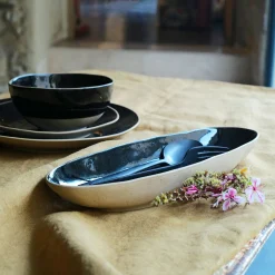 alinea Plat De Service Et Saladier*Plat ovale en grès recyclé L33cm - Noir