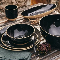 alinea Plat De Service Et Saladier*Plat ovale en grès recyclé L33cm - Noir