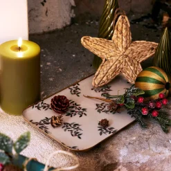 alinea Décoration De La Table De Noël|Objet Décoratif De Noël*Plateau déco motif Fragon en fer 20x32cm - Blanc