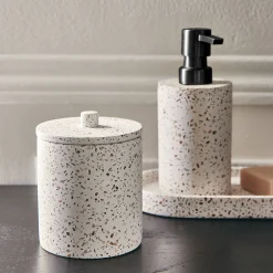 alinea Accessoire De Salle De Bain*Pot à coton en terrazzo H12,5cm - Blanc