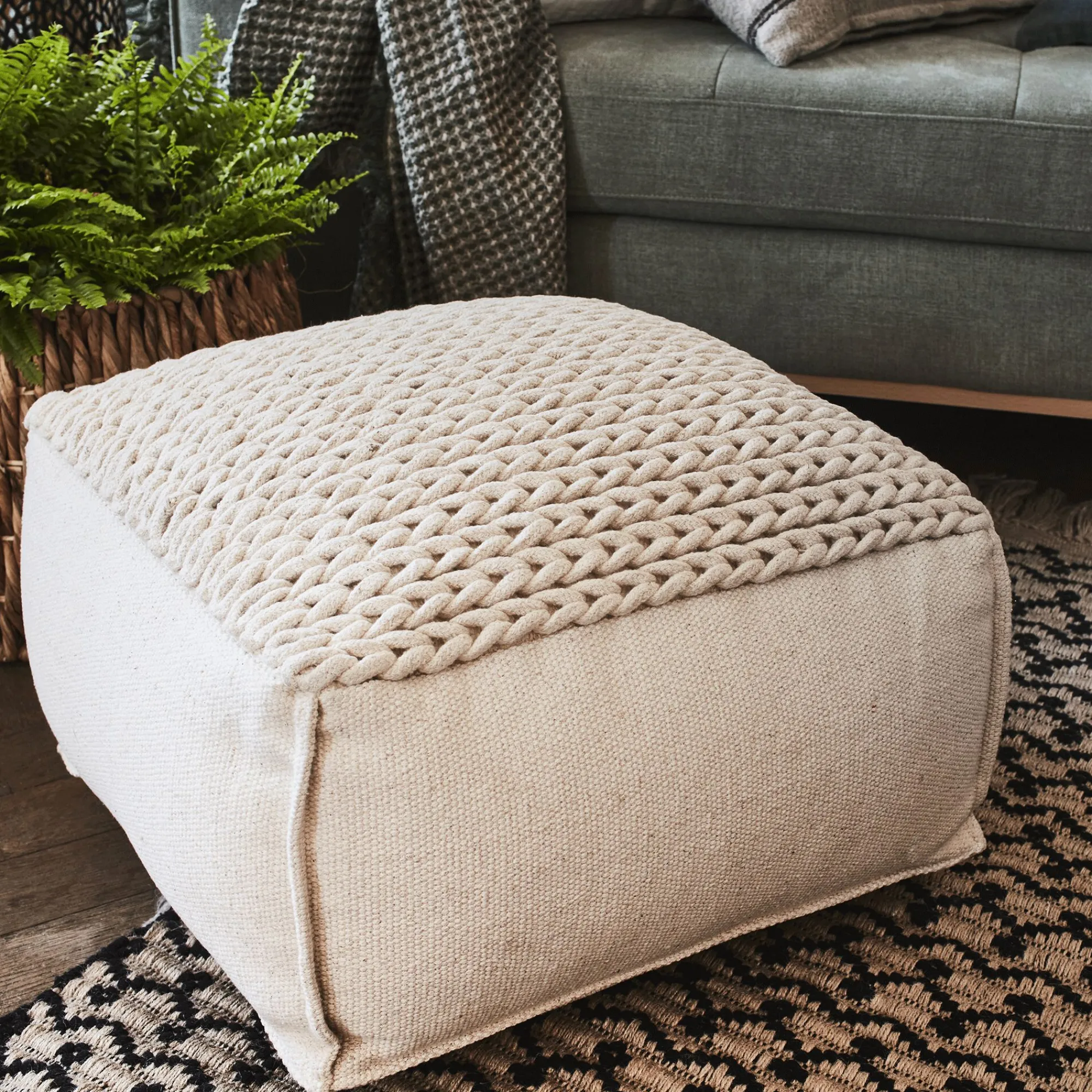 alinea Coussin De Sol|Pouf & Repose-Pieds*Pouf cubique en coton - D50xH28cm Beige