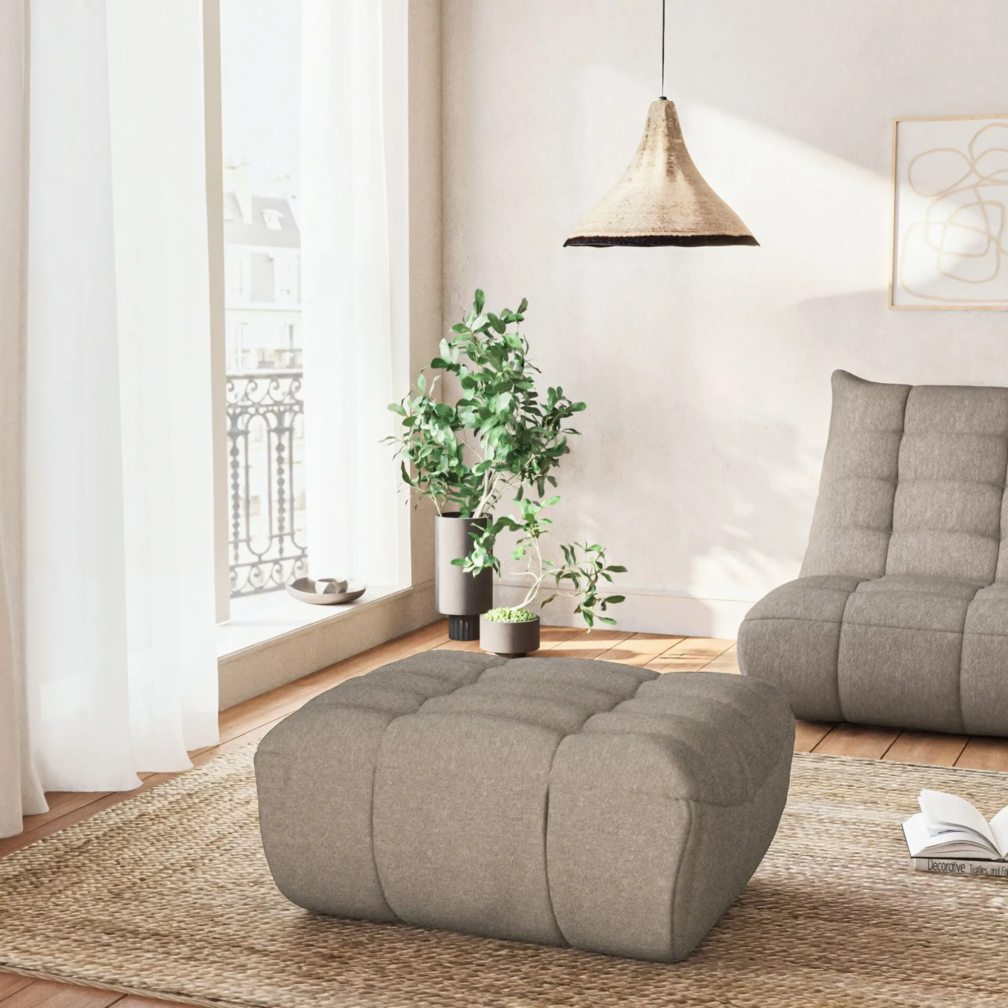 alinea Pouf & Repose-Pieds|Canapé Modulable*Pouf en tissu bouclette - clair Gris