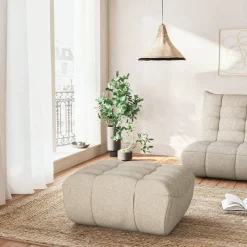 alinea Pouf & Repose-Pieds|Canapé Modulable*Pouf en tissu bouclette - écru Blanc