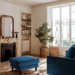 alinea Pouf & Repose-Pieds*Pouf en tissu velvet - foncé Bleu