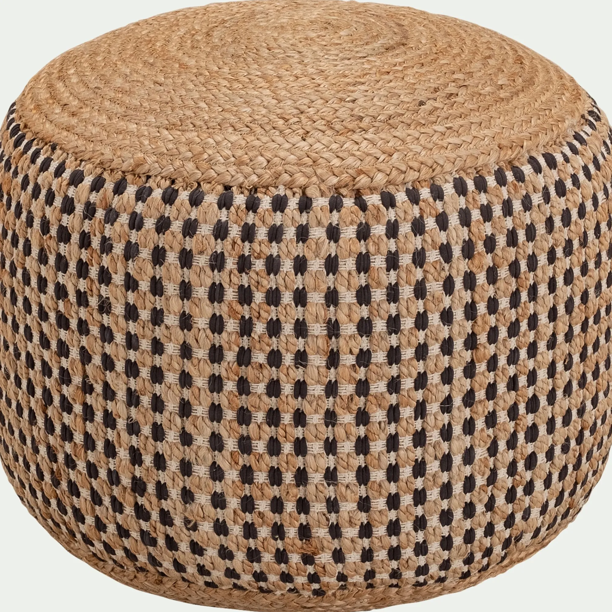 alinea Pouf & Repose-Pieds*Pouf rond en jute et coton - D50xH45cm Noir