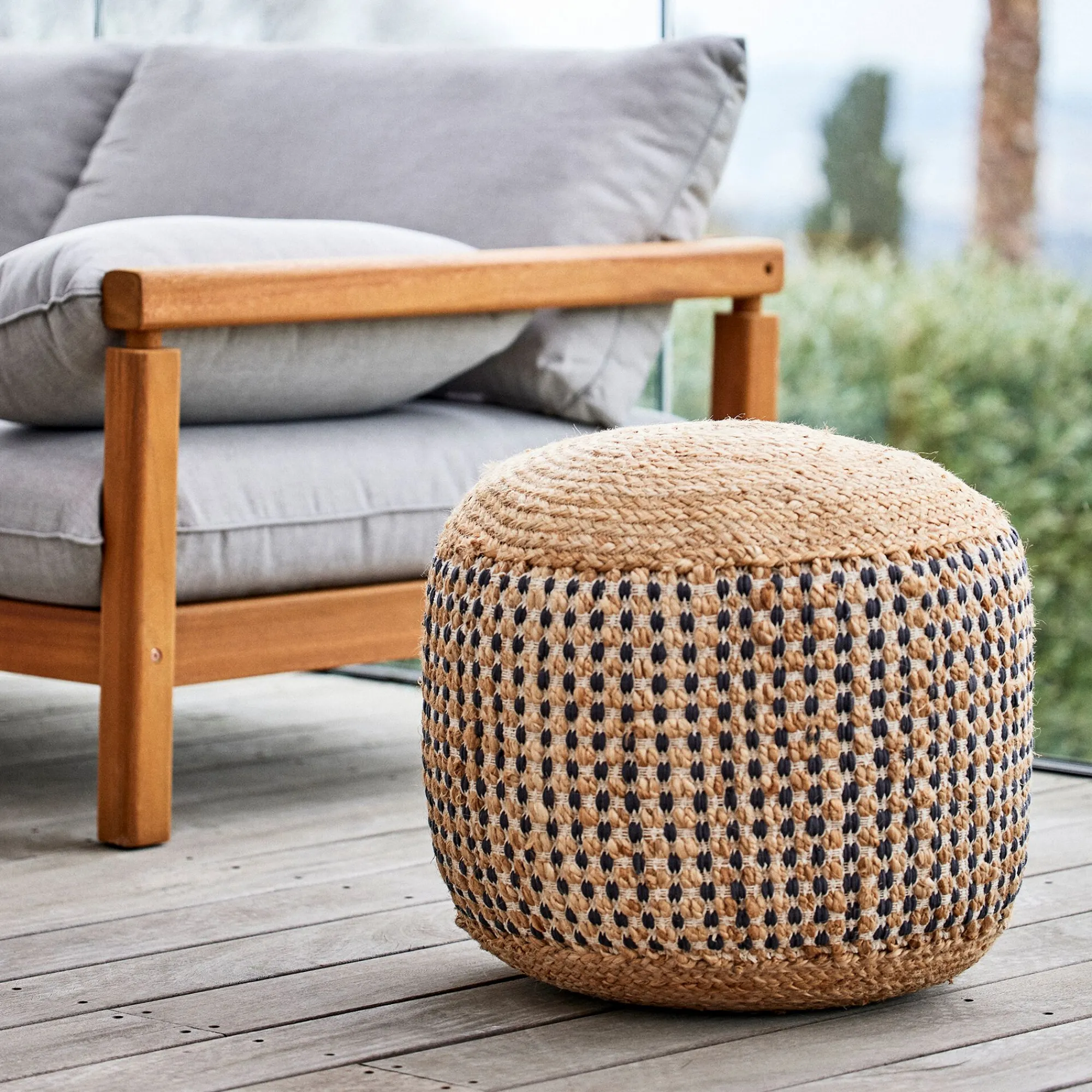 alinea Pouf & Repose-Pieds*Pouf rond en jute et coton - D50xH45cm Noir