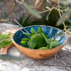 alinea Plat De Service Et Saladier*Saladier en bois de manguier D29cm - prusse Bleu