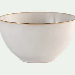 alinea Plat De Service Et Saladier*Saladier en grès avec liseré marron D20cm - Blanc