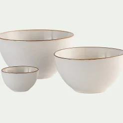 alinea Plat De Service Et Saladier*Saladier en grès avec liseré marron D20cm - Blanc