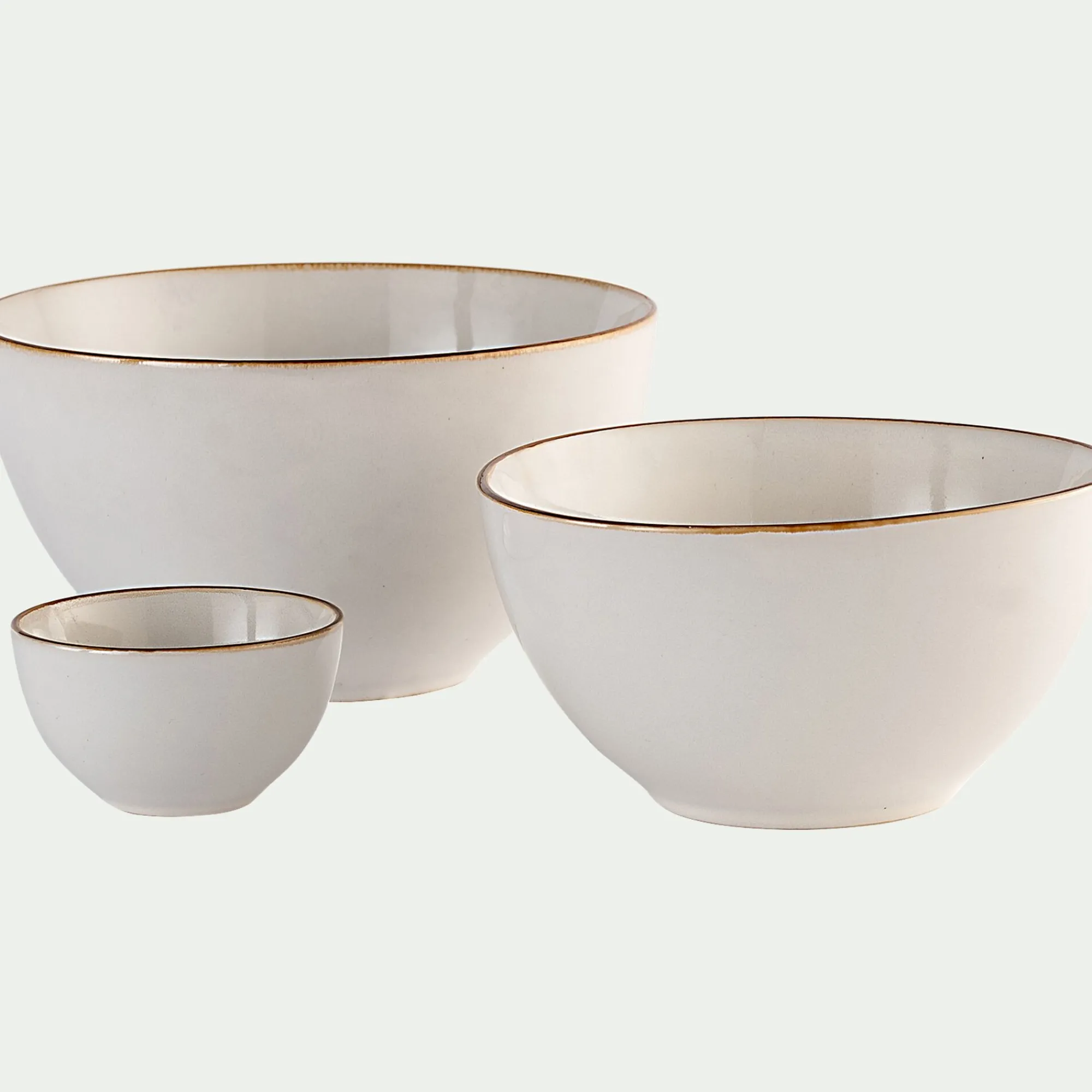 alinea Plat De Service Et Saladier*Saladier en grès avec liseré marron D20cm - Blanc