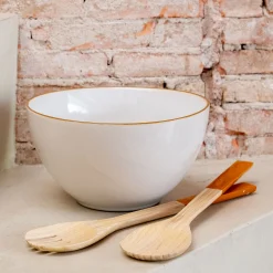 alinea Plat De Service Et Saladier*Saladier en grès avec liseré marron D20cm - Blanc