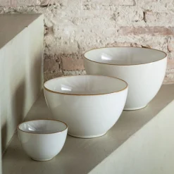 alinea Plat De Service Et Saladier*Saladier en grès avec liseré marron D20cm - Blanc