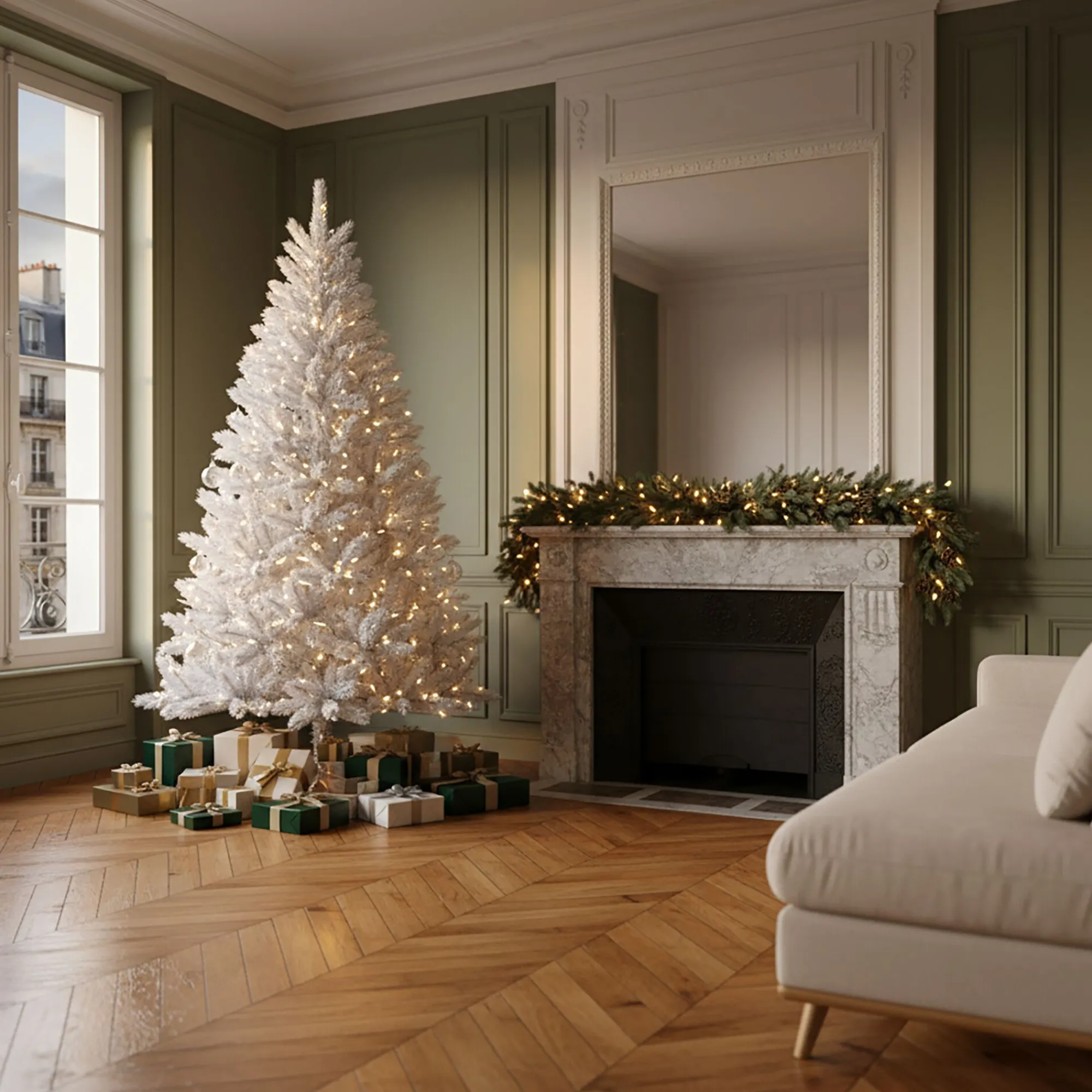 alinea Grand Sapin De Noël*Sapin de Noël artificiel enneigé D117xH180cm - Blanc