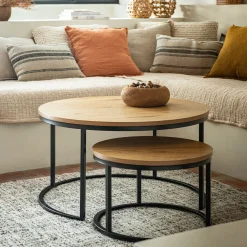 alinea Table Basse*Set de 2 tables basses gigognes en bois et métal - Bois clair
