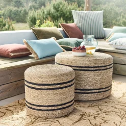 alinea Table Basse Exterieur*Set de 2 tables basses rondes en jacinthe d'eau - Naturel