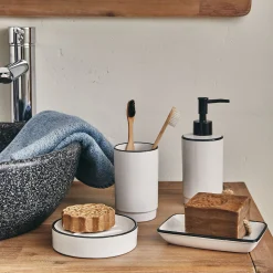 alinea Set De Salle De Bain|Accessoire De Salle De Bain*Set de salle de bain en grès - noir et Blanc