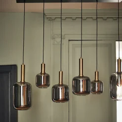 alinea Suspension Électrifiée|Lustre De Salle À Manger*Suspension en acier à 6 globes en verre fumé - Noir