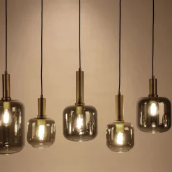 alinea Suspension Électrifiée|Lustre De Salle À Manger*Suspension en acier à 6 globes en verre fumé - Noir
