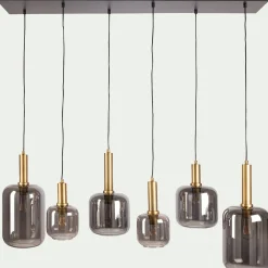 alinea Suspension Électrifiée|Lustre De Salle À Manger*Suspension en acier à 6 globes en verre fumé - Noir