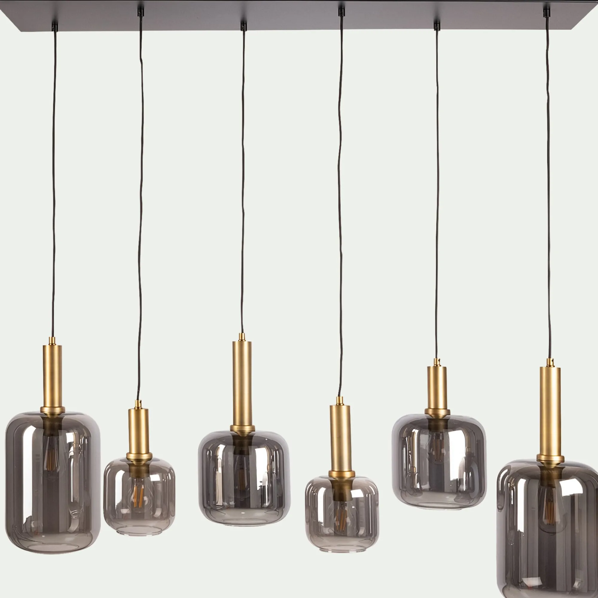 alinea Suspension Électrifiée|Lustre De Salle À Manger*Suspension en acier à 6 globes en verre fumé - Noir