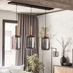 alinea Lustre De Salle À Manger|Suspension Électrifiée*Suspension en acier à 3 globes en verre fumé - Noir