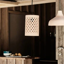 alinea Luminaire Exterieur|Lampe Et Lampadaire D'Extérieur*Suspension extérieure cylindrique ajourée en terre cuite - argile D15cm Rose