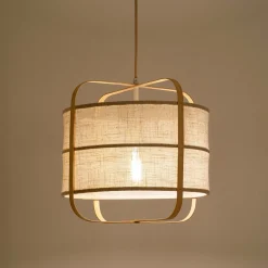 alinea Lustre De Salle À Manger|Lustre*Suspension électrifiée en lin et bambou D37cm - Beige