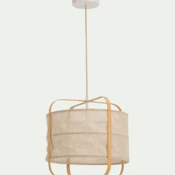 alinea Lustre De Salle À Manger|Lustre*Suspension électrifiée en lin et bambou D37cm - Beige