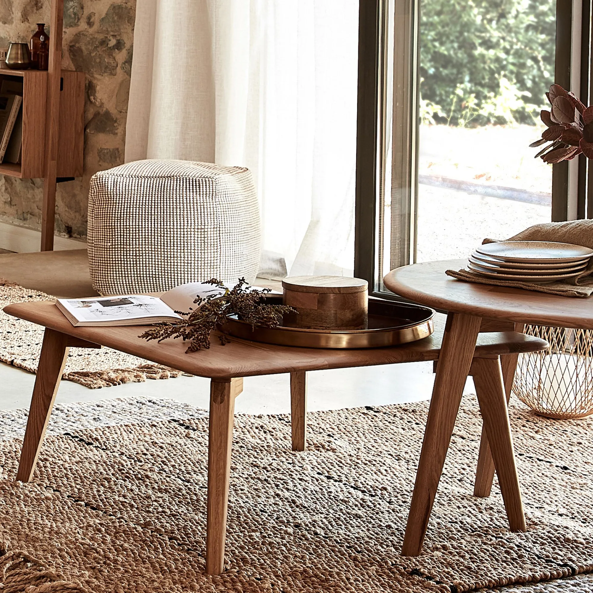 alinea Table Basse*Table basse carrée en chêne massif - L75xl75xH35cm Bois clair