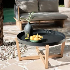 alinea Table Basse Exterieur*Table basse de jardin en acier et acacia D84cm - Noir