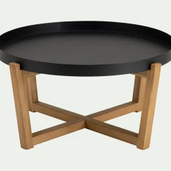 alinea Table Basse Exterieur*Table basse de jardin en acier et acacia D84cm - Noir