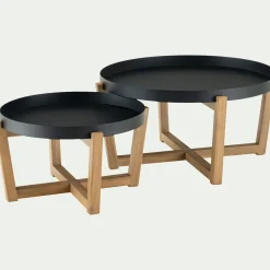 alinea Table Basse Exterieur*Table basse de jardin en acier et acacia D84cm - Noir