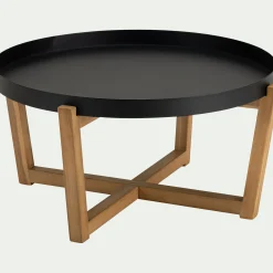 alinea Table Basse Exterieur*Table basse de jardin en acier et acacia D84cm - Noir