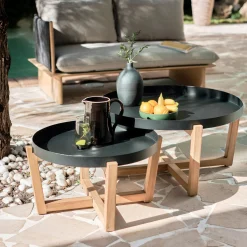 alinea Table Basse Exterieur*Table basse de jardin en acier et acacia D84cm - Noir