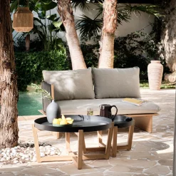 alinea Table Basse Exterieur*Table basse de jardin en acier et acacia D84cm - Noir