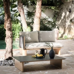 alinea Table Basse Exterieur*Table basse de jardin en aluminium effet bois et céramique - Noir