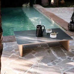 alinea Table Basse Exterieur*Table basse de jardin en aluminium effet bois et céramique - Noir