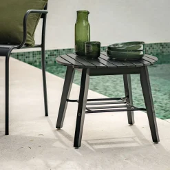 alinea Table Basse Exterieur*Table basse de jardin ronde en bois d'eucalyptus et aluminium - noir