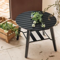 alinea Table Basse Exterieur*Table basse de jardin ronde en bois d'eucalyptus et aluminium - noir