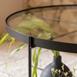 alinea Table Basse*Table basse ronde en acier et verre trempé - D72,6xH40cm Noir