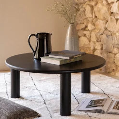alinea Table Basse*Table basse ronde en bambou massif D80cm - Noir