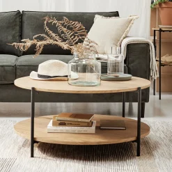 alinea Table Basse*Table basse ronde en bois et acier - Bois clair