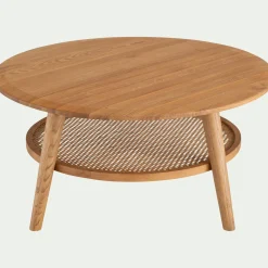alinea Table Basse*Table basse ronde en chêne et rotin D90cm - Bois clair