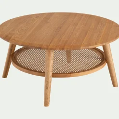 alinea Table Basse*Table basse ronde en chêne et rotin D90cm - Bois clair
