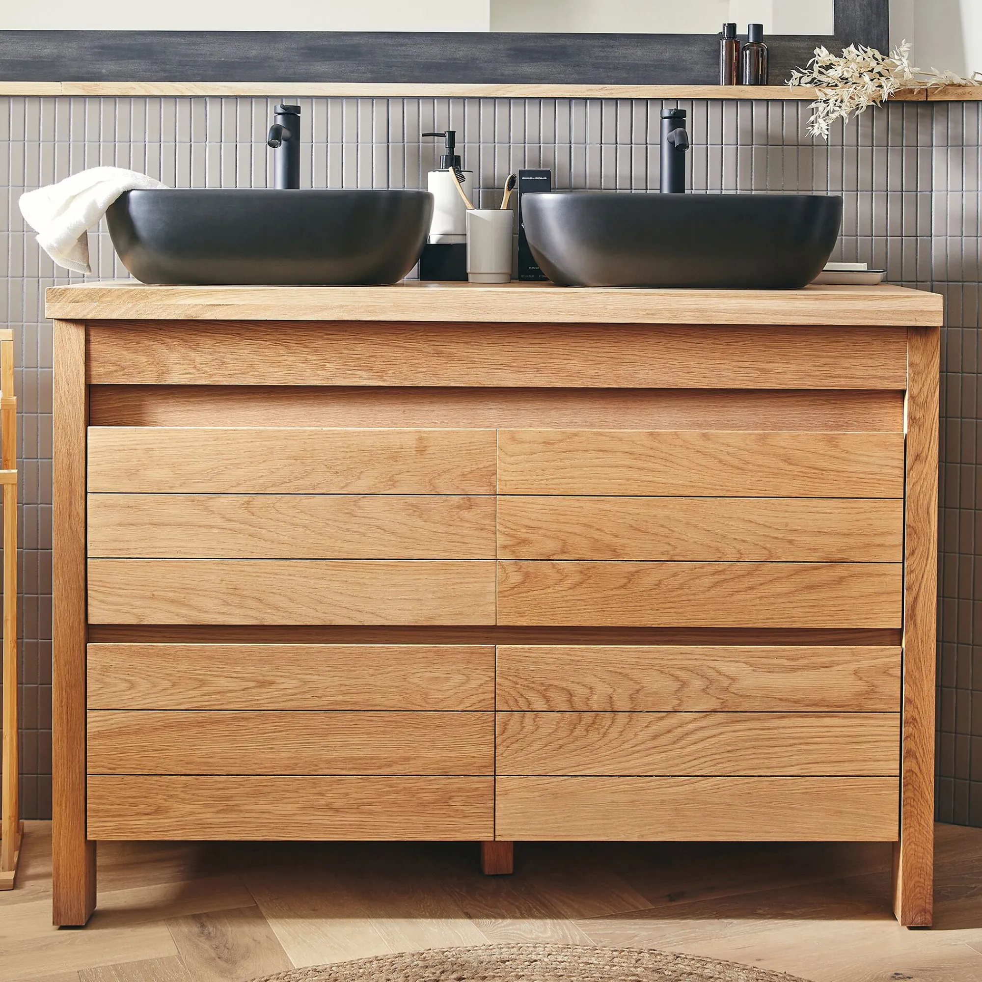 alinea Rangement De Salle De Bain*Tablette / Top pour sous-vasque double L120cm Bois clair
