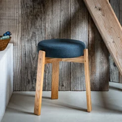 alinea Tabouret*Tabouret bas en bois de frêne et tissu H45cm - ceou Bleu