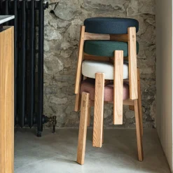 alinea Tabouret*Tabouret bas en bois de frêne et tissu H45cm - ceou Bleu