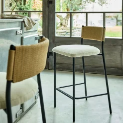 alinea Tabouret*Tabouret haut de repas en corde et tissu H75cm - écru Blanc
