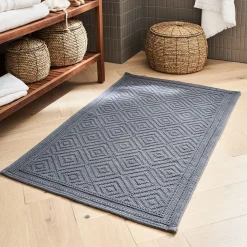 alinea Tapis De Bain*Tapis de bain surpiquage losanges en coton - restanque 60x100cm Gris